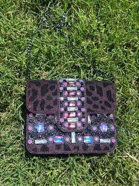 Rare 1980’s Mary Frances Embellished Purple Leopard Crossbody Bag